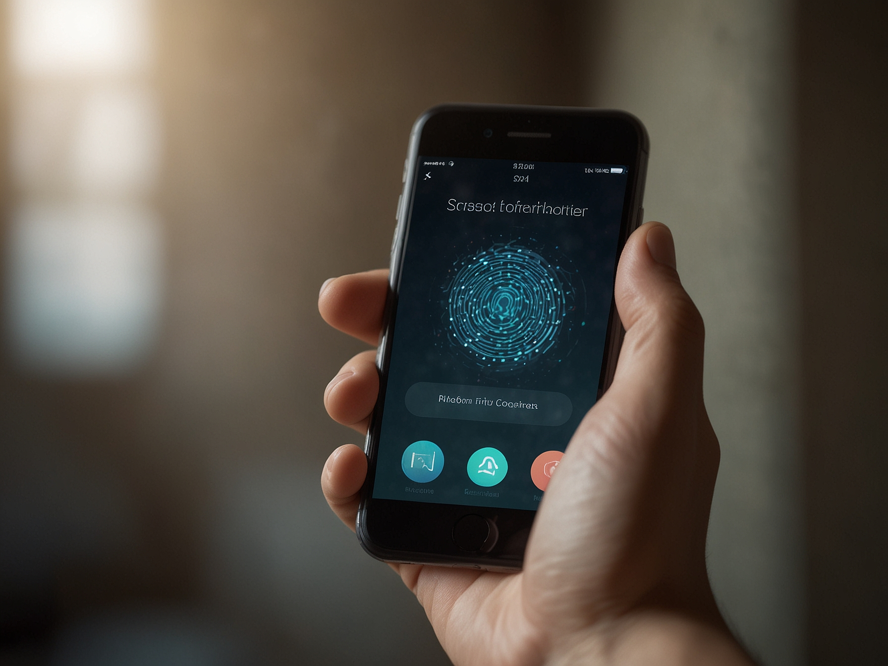 Hand holding phone with secure login active